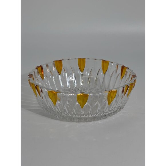 Vintage Glass Bowl With Amber Tinted Petal Detailing & Diamond Cut Design - Picture 1 of 10